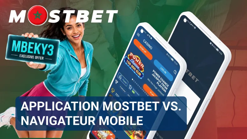 Un écran compare côte à côte l’application MostBet et la version mobile du site web.