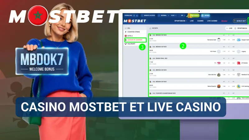 L’interface du casino MostBet présente une sélection de jeux classiques et de tables en direct.