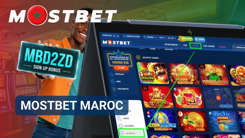 La page d’accueil de MostBet Maroc affiche les sections bookmaker et casino en ligne sur un écran moderne.